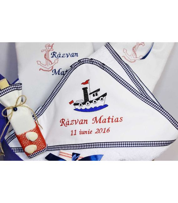 Trusou botez personalizat si cutie botez cu tema marina  - Trusouri  Botez Complete