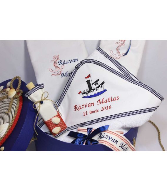 Trusou botez personalizat si cutie botez cu tema marina  - Trusouri  Botez Complete