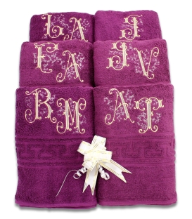 Prosop de baie  mov-violet personalizat cu monograme