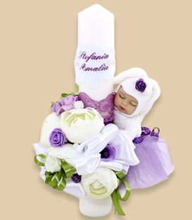 Lumanare botez fetite cu flori personalizata Stefania