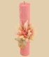 Lumanare botez ceara naturala roz cu flori si steluta personalizata